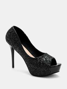 Glitzique 2025秋冬季女士性感高跟厚底露趾细跟鞋，派对装扮 - 黑色 - 查看 8