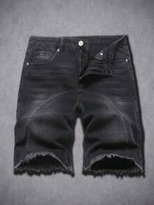 Manfinity EMRG Men's American Hip Hop Street Style Patchwork Distressed Denim Shorts - Black - View 3