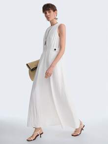 Aalyst Đầm chữ A xếp ly ôm dáng thanh lịch, thiết kế cài cúc, thích hợp mặc hàng ngày đến văn phòng dành cho nữ. - trắng - Xem 7