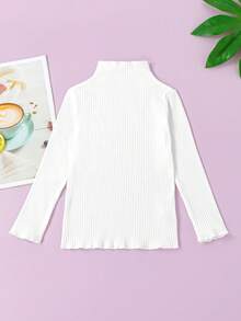 Elladie kids Young Girl Toddler Girls Stand Collar Lettuce Trim Tee - White - View 2