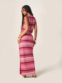 MISSGUIDED 钩针条纹无袖背心上衣和长裙两件套，搭配纽扣前开襟短款开衫，波西米亚风夏季节日装扮 - 彩色 - 查看 3