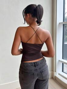 leahseptember Áo tank top hai dây màu nâu đính hạt cườm cho nữ, áo hai dây ôm sát gợi cảm kiểu retro mùa hè, áo không tay cho kỳ nghỉ đi biển. - Cà phê nâu - Xem 2