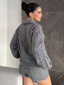 Marta Soriano 2pcs/Set Women Loose Casual Gray Sweater, Autumn/Winter - Dark Grey - View 2