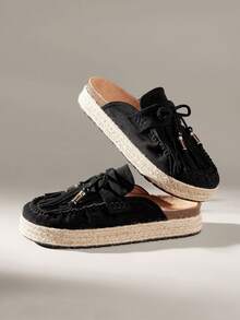 Solecia 女士系带休闲一脚蹬凉鞋，波西米亚风格，适合日常穿着 - 黑色 - 查看 6