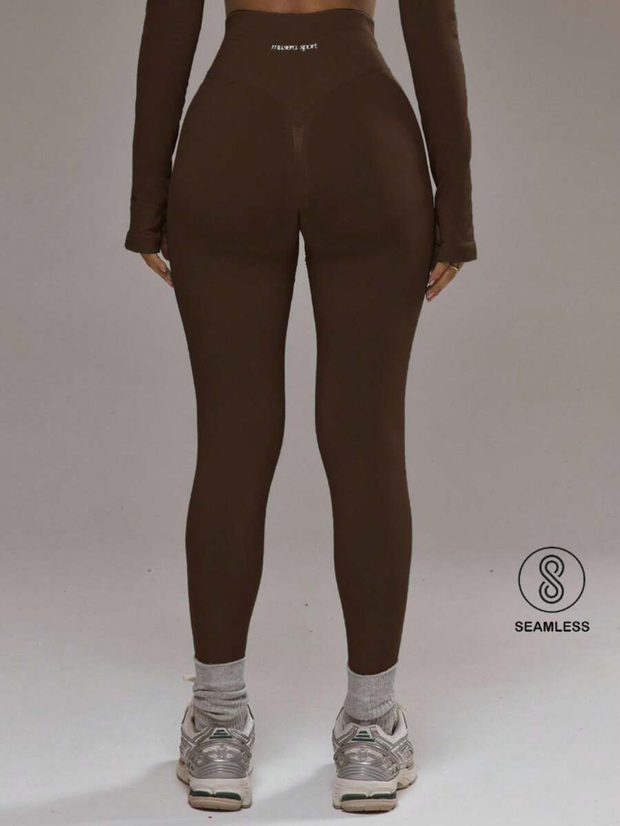 Musera Sport High Rise Seamless Leggings Bottom Only Padel Autumn Fall Winter Activewear Sport Gym Workout - Brown - View 1