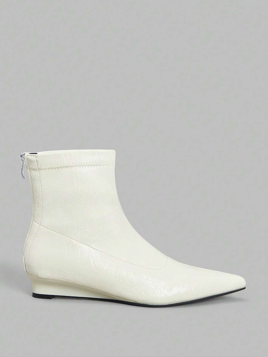 Ontre French Retro Low Heel Ankle Boots For Women, New Arrival Elastic Slim Fit Boots For Christmas - Beige - View 1