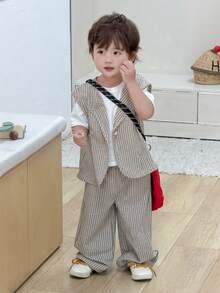 DAZY Baby Boy Striped Single-Breasted Vest, Shirt And Pants Casual Outfit - Black - View 9