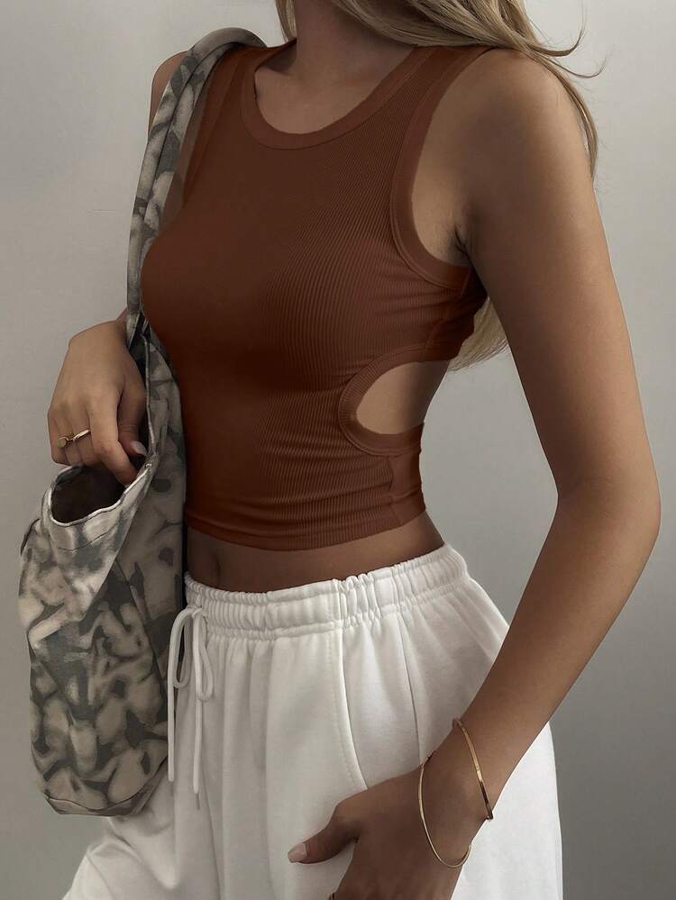 Women's Summer Round Neck Backless Hollow Design Fitted Cropped Casual Sexy Camisole Top Y2k