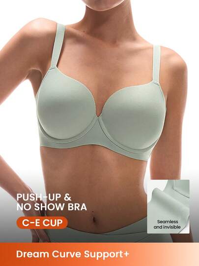 LUVLETTE Dream Curve Support+ Side Support  Green Underwire Push Up T-Shirt Basic  Comfortable No-Show Seamless Must-Haves Green Bra
