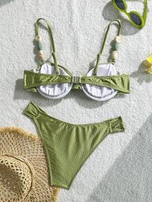 Swim Chiccia 两件套特制面料钢圈抹胸上衣和比基尼泳裤优雅泳装套装 - 綠色 - 查看 7