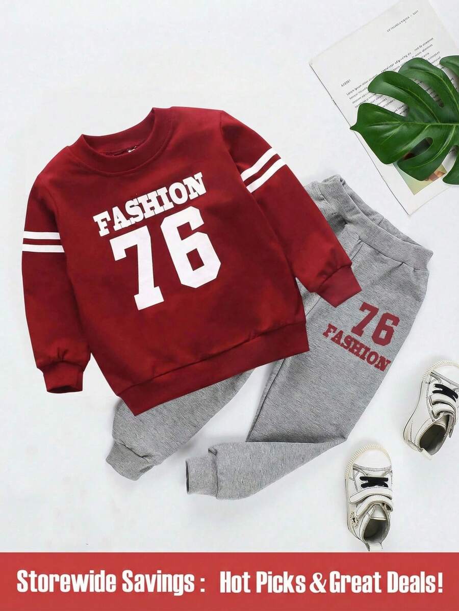 SHEIN Toddler Boys Letter Graphic Sweatshirt With Joggers - Multicolor - View 1