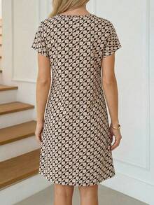 Miaspire Vestido casual y de oficina con estampado total, conjuntos de verano, atuendos de vacaciones para mujeres, atuendos para salir - Multicolor - Ver 2