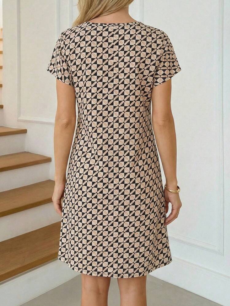 Women's Casual & Commuter All-Over Print Dress, Summersummer Outfits,Vacation Outfits Women,Going Out Outfits