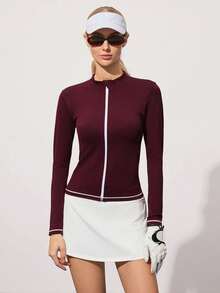 CourtClass 女士无缝紫色长袖拉链高尔夫夹克 - 中紫紅色 - 查看 7