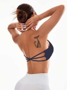 Slayform Slayform Women's Solid Color Backless Halter Sports Bra - Navy Blue - View 5