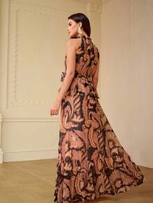 ZEYLAH Elegant Romantic Waist Cinching Umbrella Print 2 Pieces Set, Spring/Summer - Black - View 3