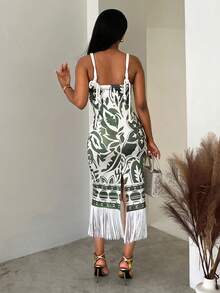 SHEIN BamGlam Sexy Suspender Hollowed Out Seaside Vacation Style Dress - Green - View 2