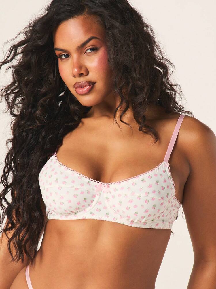 MISSGUIDED Floral Print Sweetheart Neckline Padded Cup Bustier With Adjustable Straps And Delicate Lace Trim Detail Feminine Bralette Top