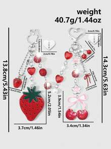 ROMWE Kawaii 2 New Ins Korean Sweet, Exquisite, Fashionable And High-Value Red Series Bright Rhinestone Soft Pottery Diamond Ball Resin Strawberry Peach Heart Bow Acrylic Strawberry Cherry DIY Keychain Bag Pendant, Water Cup Pendant, Mobile Phone Case Pendant, Fixed And Pasted Love Accessories, Combination Set, Suitable For Sisters, Girlfriends, Girls And Ladies Daily Wear, Holiday Gifts - Red -2 - View 3