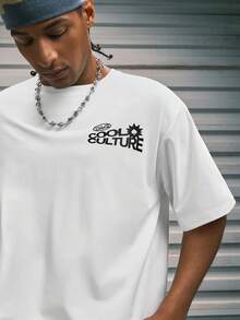 Modcrash 男士休闲时尚街头印花落肩宽松透气短袖T恤，夏季 - 白色 - 查看 7