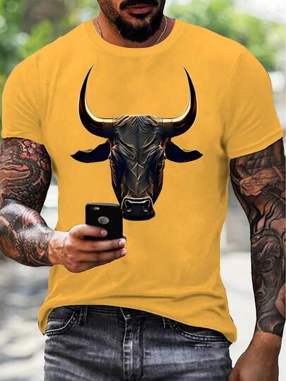 Manfinity LEGND 男士复古牛头印花黄色T恤