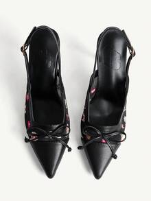 CUCCOO CHICEST Women's Fashion Pointed Classic PU Embroidered Mesh Yarn With Sexy Evening Wear Party Style Simple Slingback Stiletto High Heels Shoes - Black - View 2