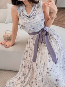 女士优雅印花无袖中长连衣裙，夏季 - 彩色 - 查看 6