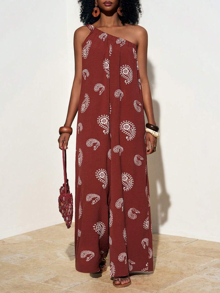 Zivah Bộ áo liền quần dáng rộng in họa tiết hạt điều dành cho nữ, kiểu dáng thường ngày.