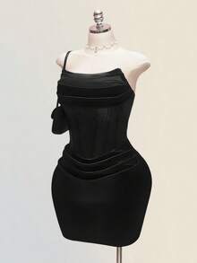 SHEIN ICON 加大码女士黑色性感抹胸紧身连衣裙 - 黑色 - 查看 4