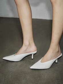 秋冬女士V形尖头拖鞋/高跟鞋，时尚高跟鞋，白色高跟鞋，白色西装高跟鞋，白色凉鞋，女士高跟凉鞋，白色婚鞋，性感派对鞋，夏季鞋履，优雅 - 白色 - 查看 6