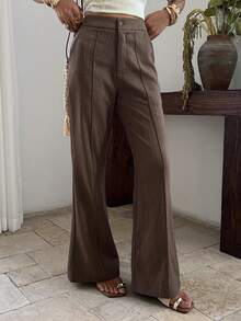 Strévra Women's Casual/Work Bell-Bottom Striped Pants - Khaki - View 3