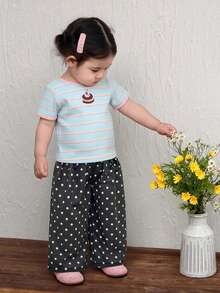 DAZY Baby Girls' Autumn New Korean Style Polka Dot Lantern Pants, Loose Casual Versatile Long Trousers - Black - View 3