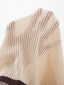 RONVEXI Men's Contrast Trim Hollow Out Polo Collar Knit Short Sleeve Top - Apricot - View 8