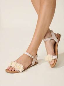 CUCCOO CHICEST Women's Flat Sandals, Minimalist And Practical Multifunctional Wedding Shoes Spring Shoes Bride Shoes - Apricot - View 2