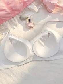 PetitDoll Sujetador sin costuras con relleno extraíble y adorno de encaje con estampado floral delicado - Blanco - Ver 7