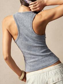 Bohemela Boho Washed Casual Shiny Handmade Rhinestone Knit Tank Top For Women - Grey - View 7
