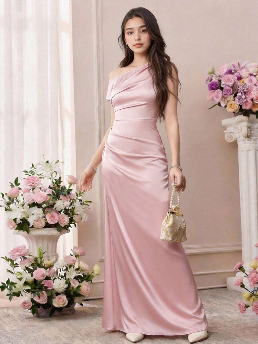 Pitira Teen Girls Elegant Cold Shoulder Long Party Dress, Suitable For Prom, Wedding, Party And Other Occasions - Pink - View 1