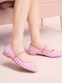 CUCCOO DOLLMOD 女士浅紫色格子玛丽珍鞋，平底方头，校园风日系可爱低跟鞋，春季鞋款，适合春假、复活节和圣诞节穿着。 - 淡紫色A - 查看 5