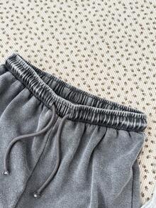 SHEIN Tween Girl Snowflake Jacquard New York Embroidered Ribbed Knit Jumpsuit And Casual Retro Minimalist Snowflake Jogger Pants 2 Pieces Set - Light Grey - View 3