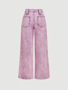 SHEIN MOD Women's Pocket Button Casual Versatile Daily Wear Wide Leg Jeans - Purple - View 4
