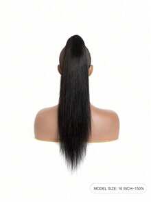 QUICK WEAR Extensión de cola de caballo con clip de cabello humano, extensión de cola de caballo de 16 pulgadas con clip de garra, extensión de cola de caballo ondulada larga con clip para mujeres, extensiones de cabello 100% cabello humano natural negro - Natural Black - Ver 15