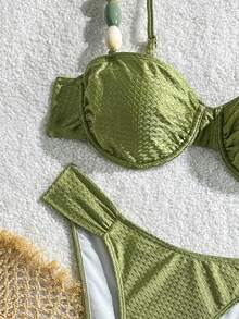 Swim Chiccia 两件套特制面料钢圈抹胸上衣和比基尼泳裤优雅泳装套装 - 綠色 - 查看 8