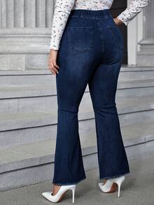 EMERY ROSE Quần jeans ống loe dáng rộng thoải mái, đa năng dành cho nữ cỡ lớn, thích hợp mặc hàng ngày. - Rửa tối - Xem 2