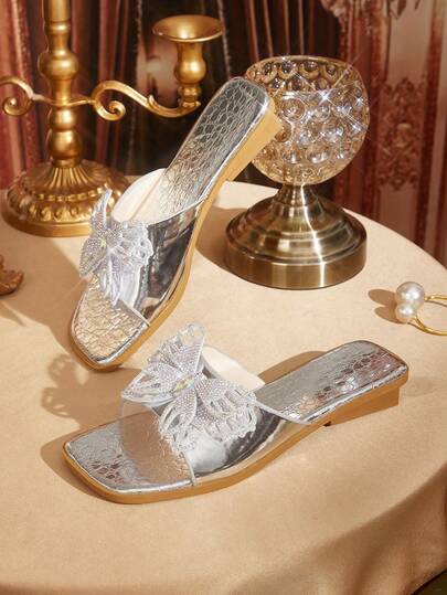 CUCCOO TILAWA A Pair Of Women's Low-Heeled Flat Sandals, Gorgeous Style Fashion Sequined Bow Slippers