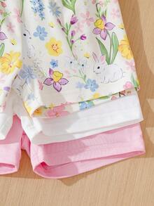 SHEIN 3件套婴幼儿男女通用休闲卡通兔子印花裤，适合春夏季日常穿着、外出和居家使用，0-3岁 - 彩色 - 查看 10