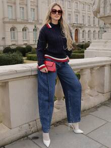 Elenary Edit Women's New Fashionable & Blue Curved Leg Pants, Suitable For Valentine's Day, Mother's Day, High-End - Blue - View 5