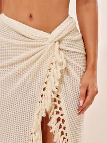 Radiana 女士夏季波西米亚风杏色钩针流苏裹身裙，高开衩钩针长裙，适合假日、海岛、度假、海滩、音乐节、嘉年华、音乐会、乡村音乐会等场合。 - 杏色 - 查看 7