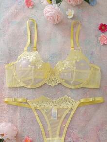 2pcs Yellow Innocent Girl Style Wire-Rimmed Bra Set - Yellow - View 3