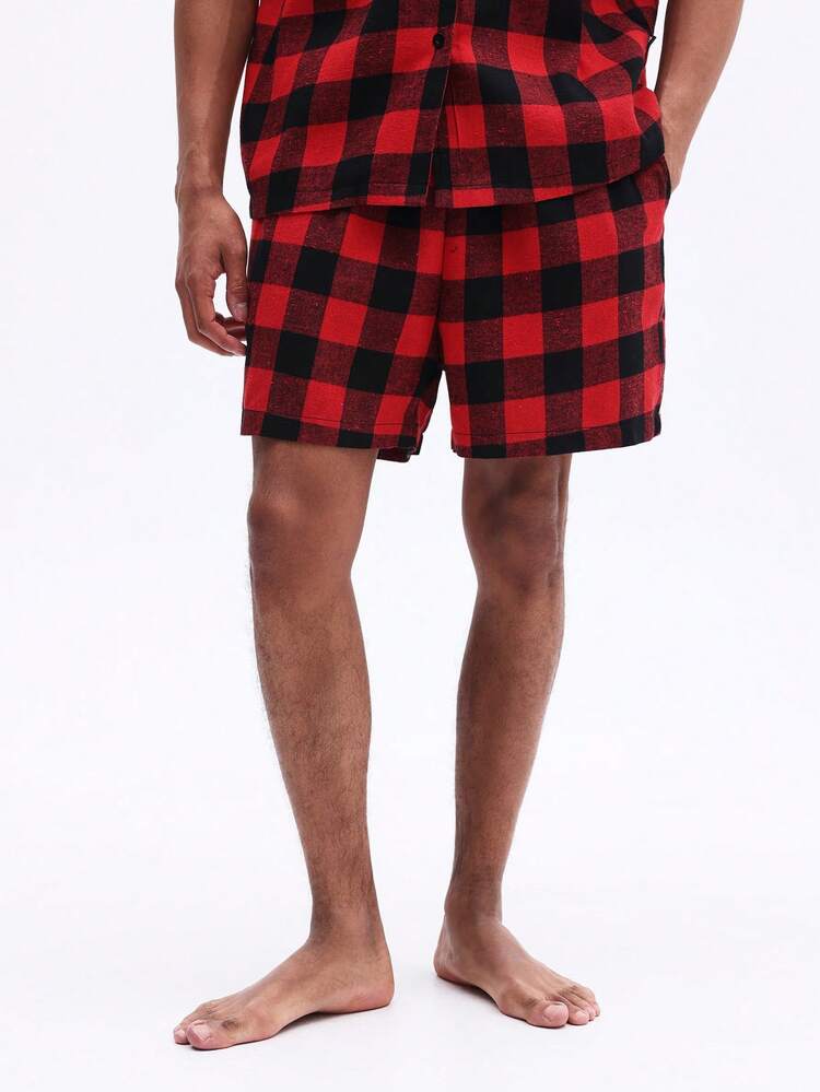 Plaid Button Up Pajama Set With Matching Shorts