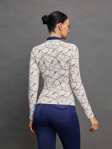 Activina Top de manga larga con media cremallera y estampado de cadena para mujer, estilo ecuestre - Multicolor - Ver 2
